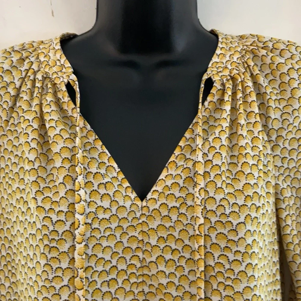 Boden Yellow Print Tie Neck Peasant Top 2P - Picture 2 of 10